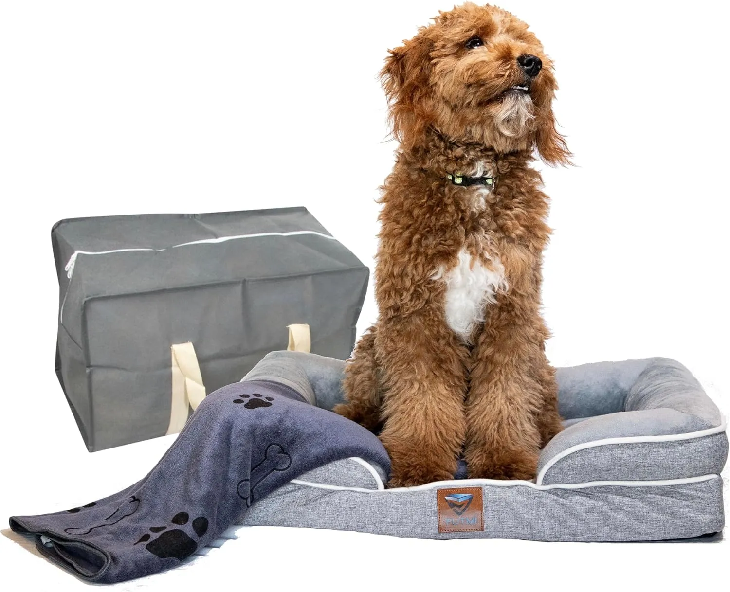 -kit Orthopedic Dog Bed with Blanket - Waterproof - Washable Cover and Memory Foam Dog Bed - Cama para Perros Small Size Gray.