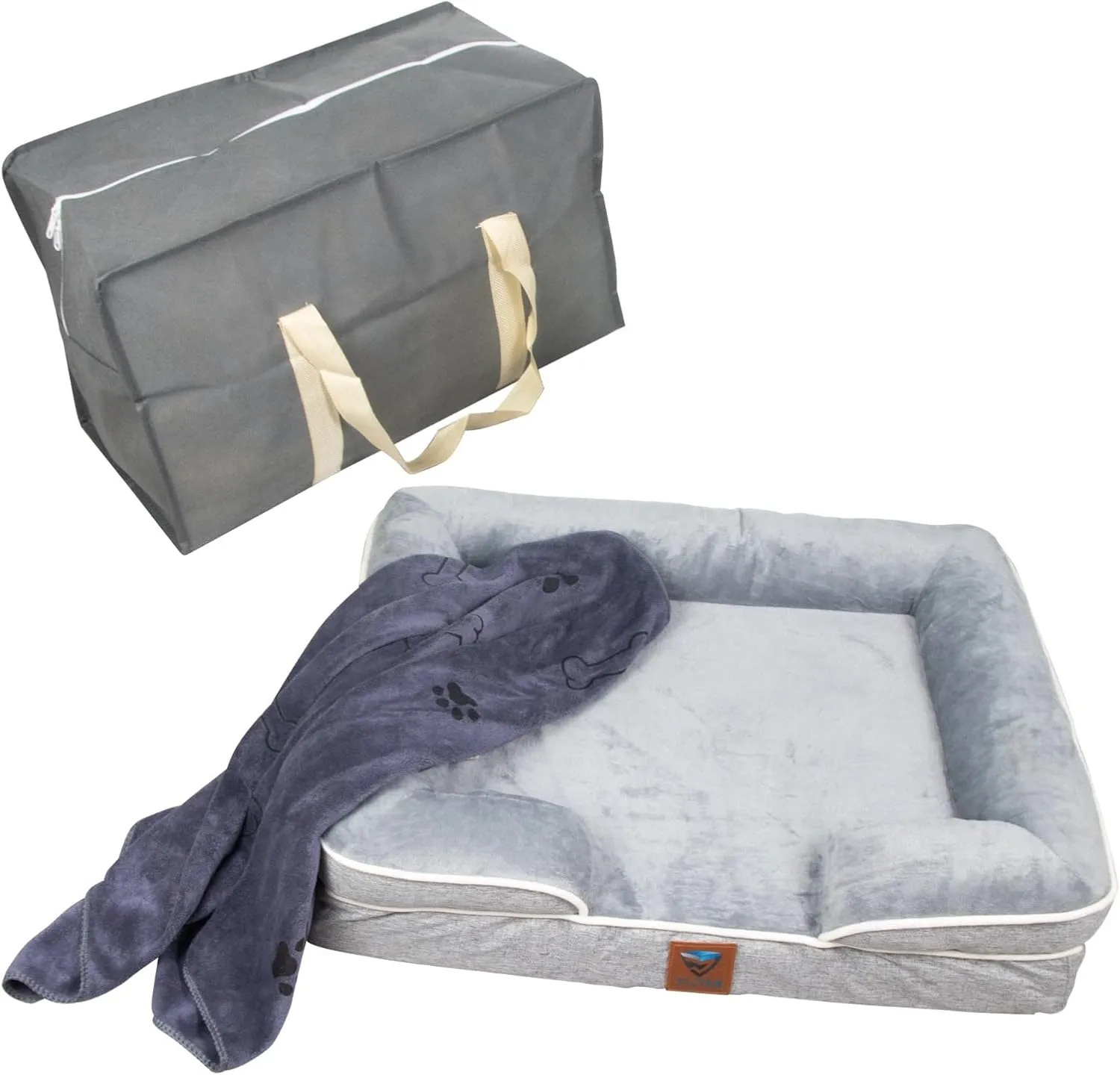 -kit Orthopedic Dog Bed with Blanket - Waterproof - Washable Cover and Memory Foam Dog Bed - Cama para Perros Small Size Gray.