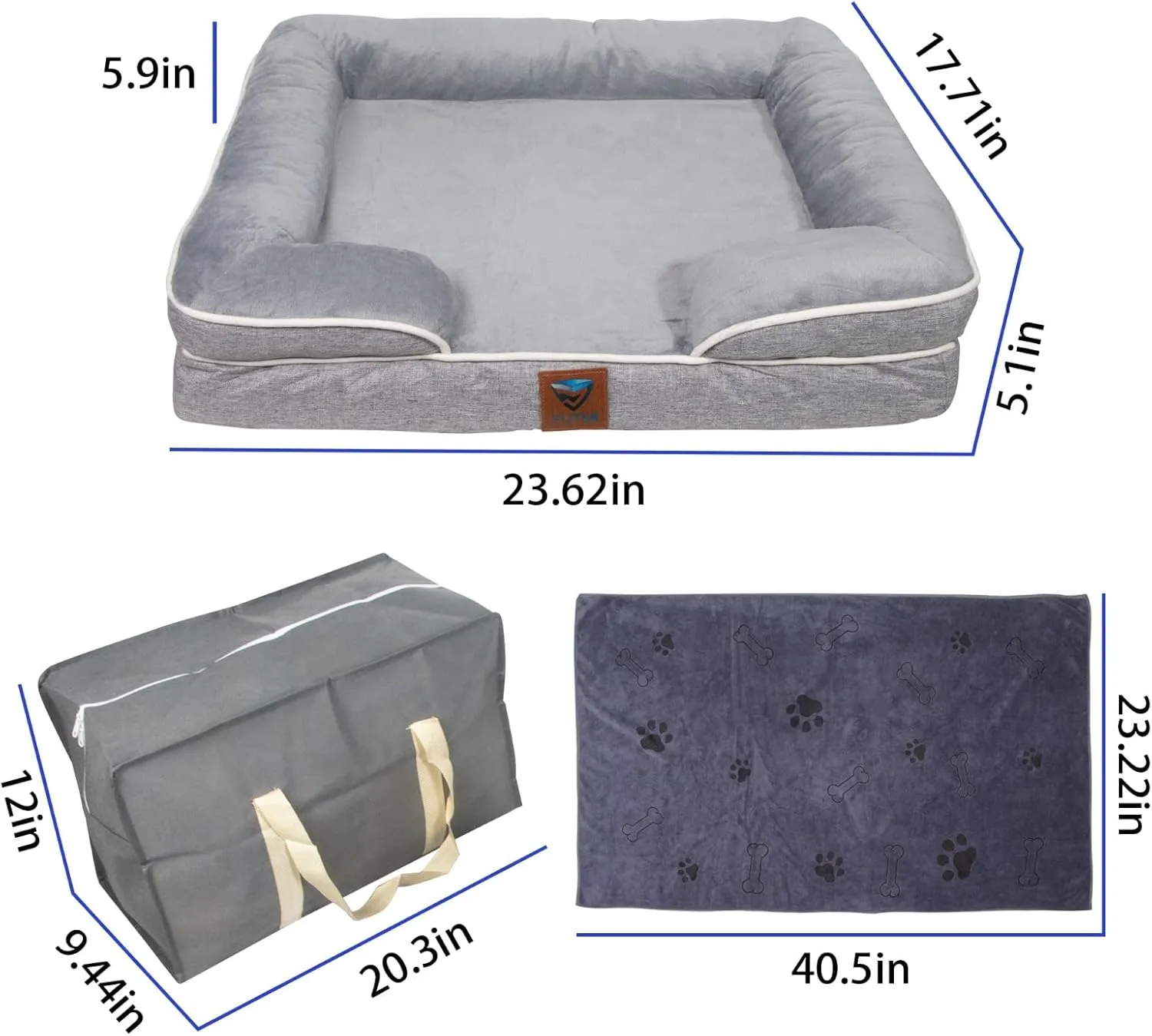 -kit Orthopedic Dog Bed with Blanket - Waterproof - Washable Cover and Memory Foam Dog Bed - Cama para Perros Small Size Gray.