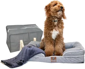 -kit Orthopedic Dog Bed with Blanket - Waterproof - Washable Cover and Memory Foam Dog Bed - Cama para Perros Small Size Gray.