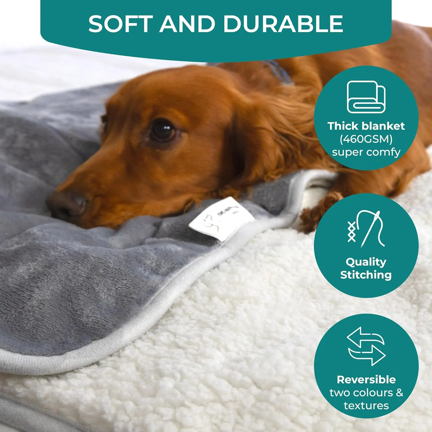 100% Waterproof Dog Blankets for Large Dogs  Soft Fleece, Washable Pet Throw for Couch, Car, Bed & Furniture Protection, Soft Fluffy Reversible Blanket, 39x47, Gray/White