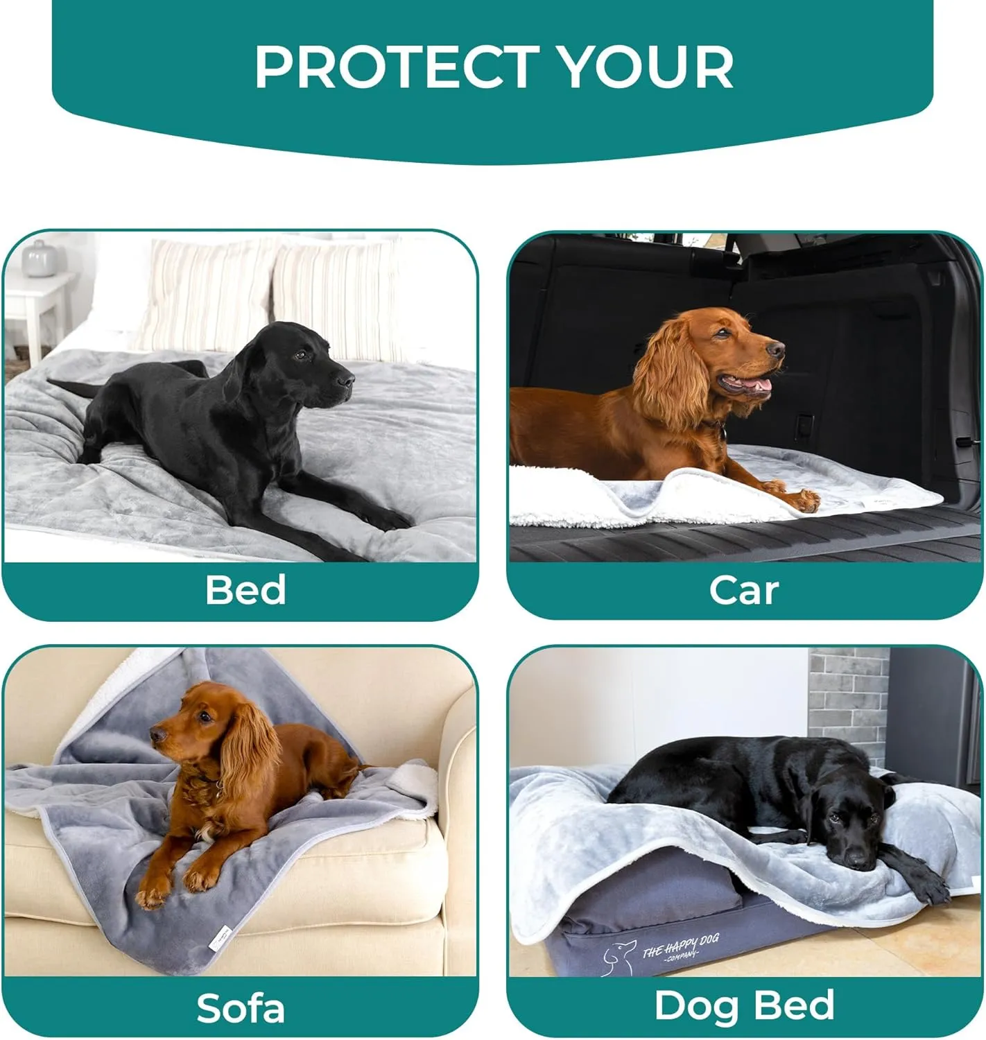100% Waterproof Dog Blankets for Large Dogs  Soft Fleece, Washable Pet Throw for Couch, Car, Bed & Furniture Protection, Soft Fluffy Reversible Blanket, 39x47, Gray/White