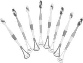 2-in-1 Adult Toothbrush Head Tongue Scraper Soft Bristles Travel Toothbrush Kit 8 Pieces
