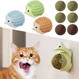 6 Pcs Catnip Ball Toys, Lickable Roller Cat Treat Balls That Stick on Wall, Edible Refillable Catnip Toys for Cats, Healthy Teeth Cleaning Dental Cat Toys for Indoor Cats, 3 Shells 6 Balls