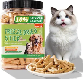 6.34OZ Cat Treats, Freeze Dried Cat Grass Teething Stick,Healthy Training Treats Food Topper,Hairball Removal Teeth Cleaning for Indoor Cats (6.34 OZ, Chicken)