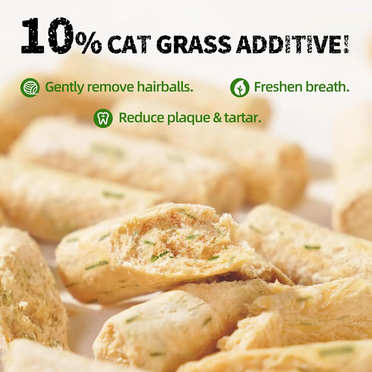 6.34OZ Cat Treats, Freeze Dried Cat Grass Teething Stick,Healthy Training Treats Food Topper,Hairball Removal Teeth Cleaning for Indoor Cats (6.34 OZ, Chicken)