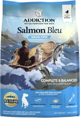 Addiction Salmon Bleu Grain-Free Dry Dog Food Formula - New Zealand King Salmon, Probiotic-Rich Fruits & Vegetables, Fish Oil for Healthy Skin & Coat, Ideal for Dogs of All Life Stages 4lb