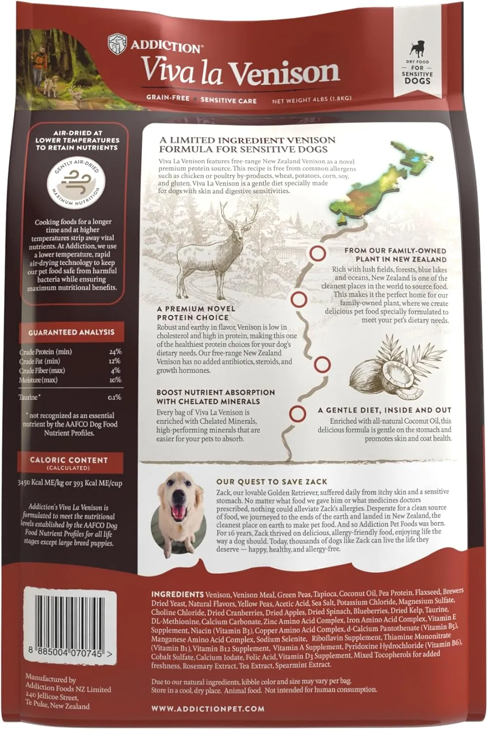 Addiction Viva La Venison Premium Grain-Free Dry Dog Food - Single Protein & Novel Meat with Probiotics - No Chicken, Beef, or Turkey - Ideal for All Dogs & Puppies 4lb