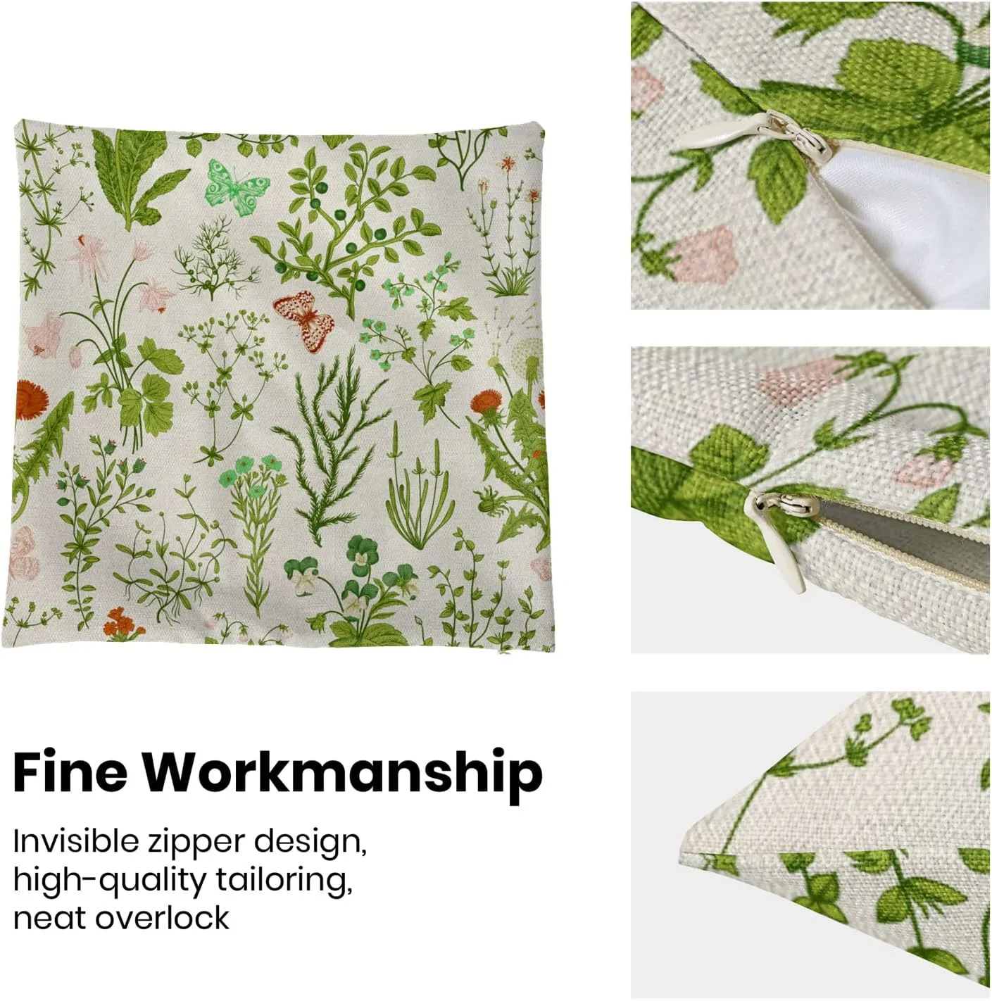 AEIOAE Summer Pillow Covers 18x18 Inch Set of 2,Green Wild Flower Plant Throw Pillows Case,Seasonal Floral Outdoor Decorative Square Linen Farmhouse Decor Cushion Covers for Home Sofa Bed Couch