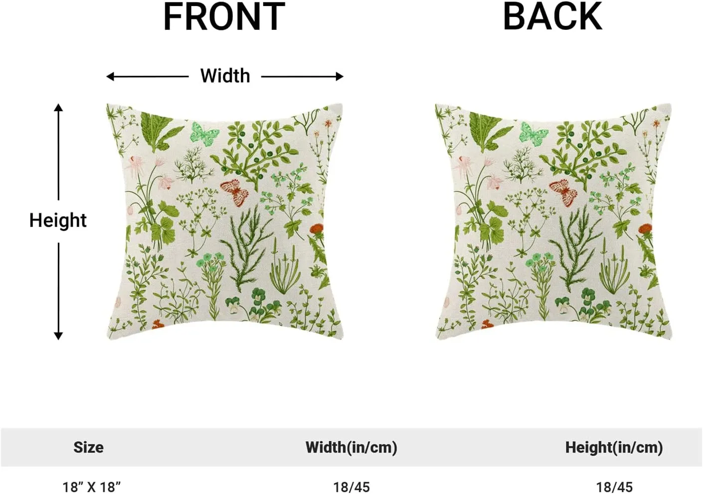 AEIOAE Summer Pillow Covers 18x18 Inch Set of 2,Green Wild Flower Plant Throw Pillows Case,Seasonal Floral Outdoor Decorative Square Linen Farmhouse Decor Cushion Covers for Home Sofa Bed Couch