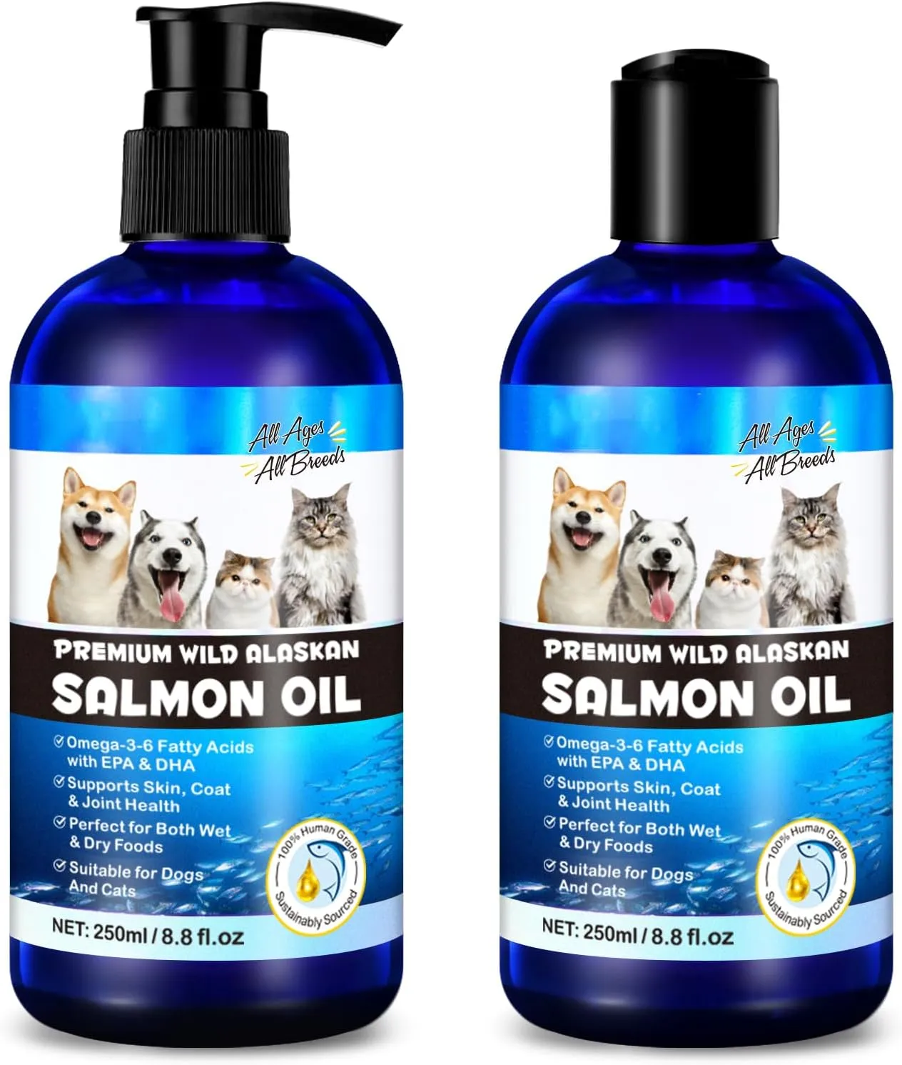 Alaskan Salmon Oil for Dogs 2Pcs, Omega 3 Fish Oil with Natural EPA DHA Fatty Acids for Skin, Joints, Coat Health, Dog Skin and Coat Fish Oil Liquid Supplement, All Ages All Breeds 17.6fl.oz.(2 x 8.8)