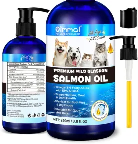 Alaskan Salmon Oil for Dogs & Cats (8.8 oz) - Pure Omega 3 Fish Oil with Omega 6 Fatty Acids, EPA & DHA - Anti-inflammation for Dogs Skin and Coat - Natural Pet Joint, Immune, Brian & Heart Supplement