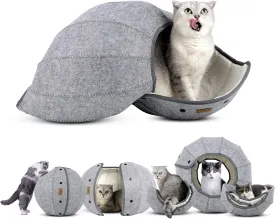 AMJ K1 Cute Shell Cat Bed House Indoor, Cat Toys Ball Interactive - Soft Cat Cave & Foldable Pet Tunnel Tube Condos, as a Multi-Function Fun Toy Bed for Puppy Dogs & Cats (Off-White)