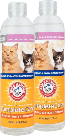 Arm & Hammer Complete Care Fresh Dental Water Additive for Cats - Cat Dental Care Solution for Bad Breath, Includes Cat Toothpaste Enzymatic Action, Ideal for Cat Grooming Supplies, 8 Fl Oz - 2 Pack