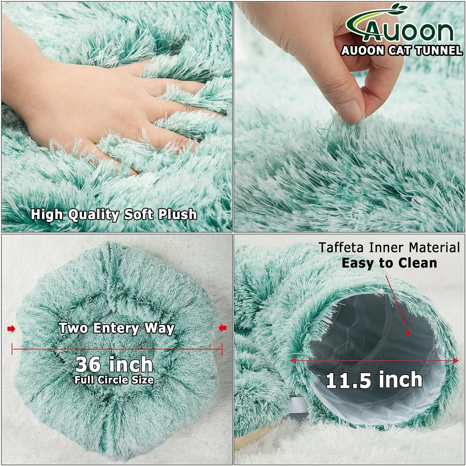 AUOON Cat Tunnel Bed with Central Mat,Big Tube Playground Toys,Soft Plush Material,Full Moon Shape for Kitten,Cat,Puppy,Rabbit,Ferret (Gray)