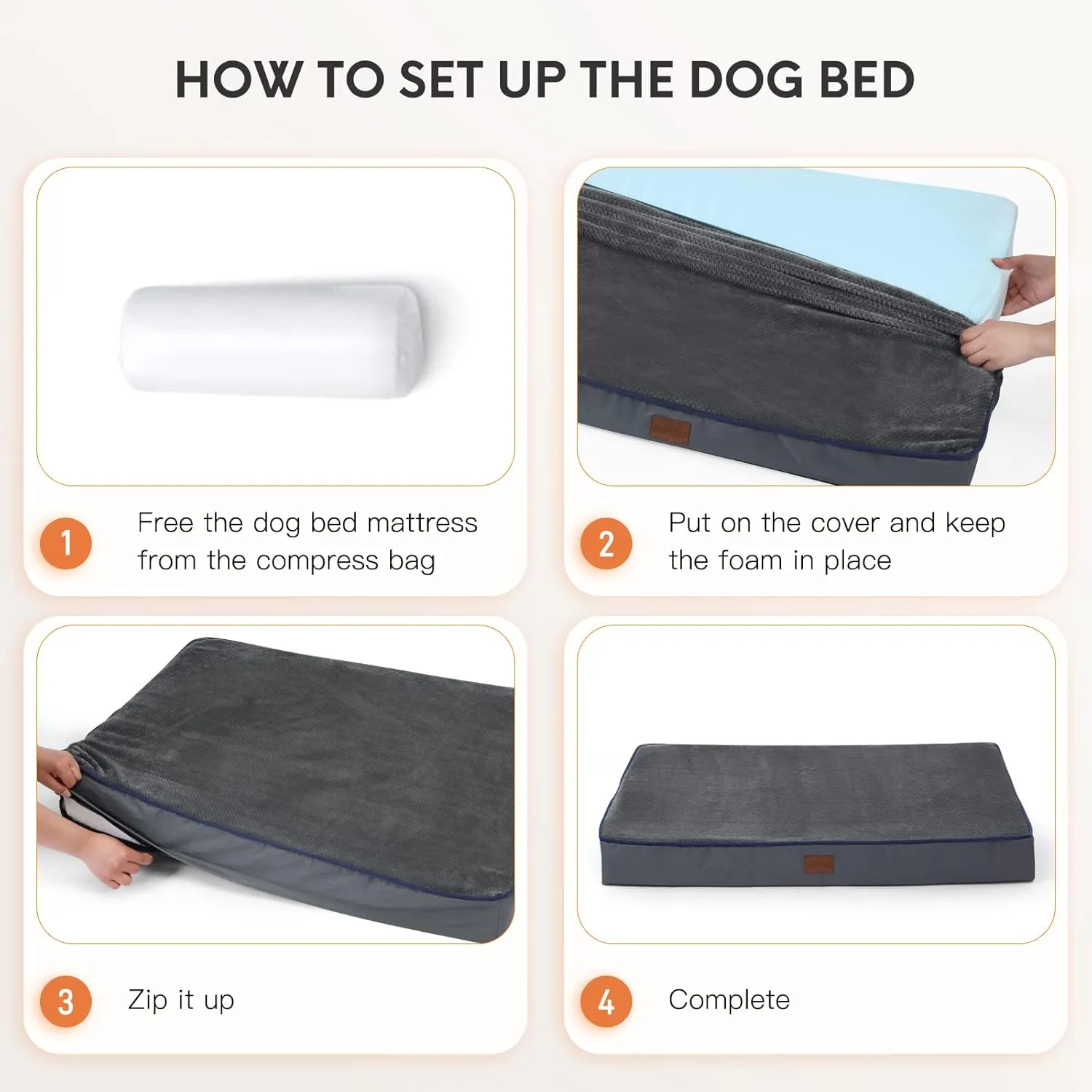 Bedfolks 4" Thick Orthopedic Extra Large Dog Bed, Memory Foam with Removable Cover, Reversible Washable Mattress for Crate, Dark Grey