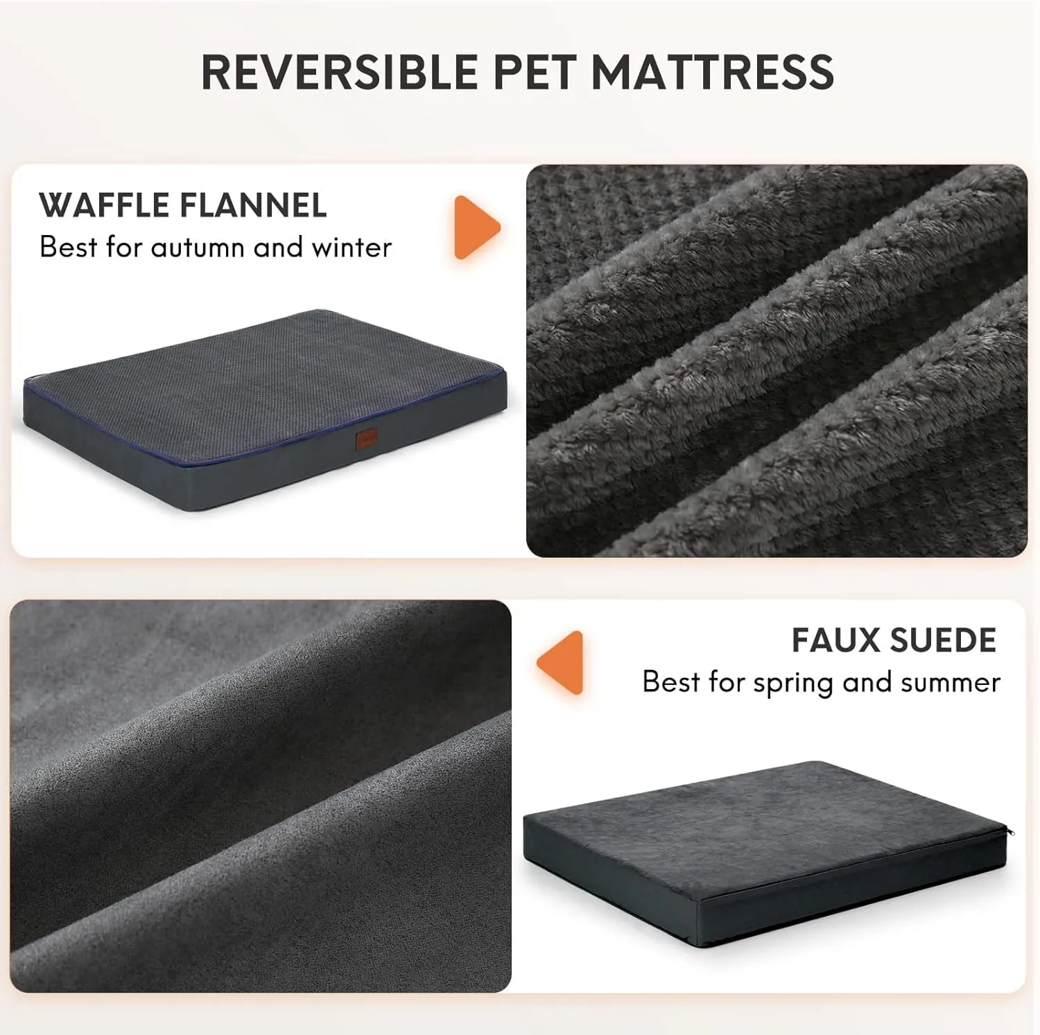Bedfolks 4" Thick Orthopedic Extra Large Dog Bed, Memory Foam with Removable Cover, Reversible Washable Mattress for Crate, Dark Grey