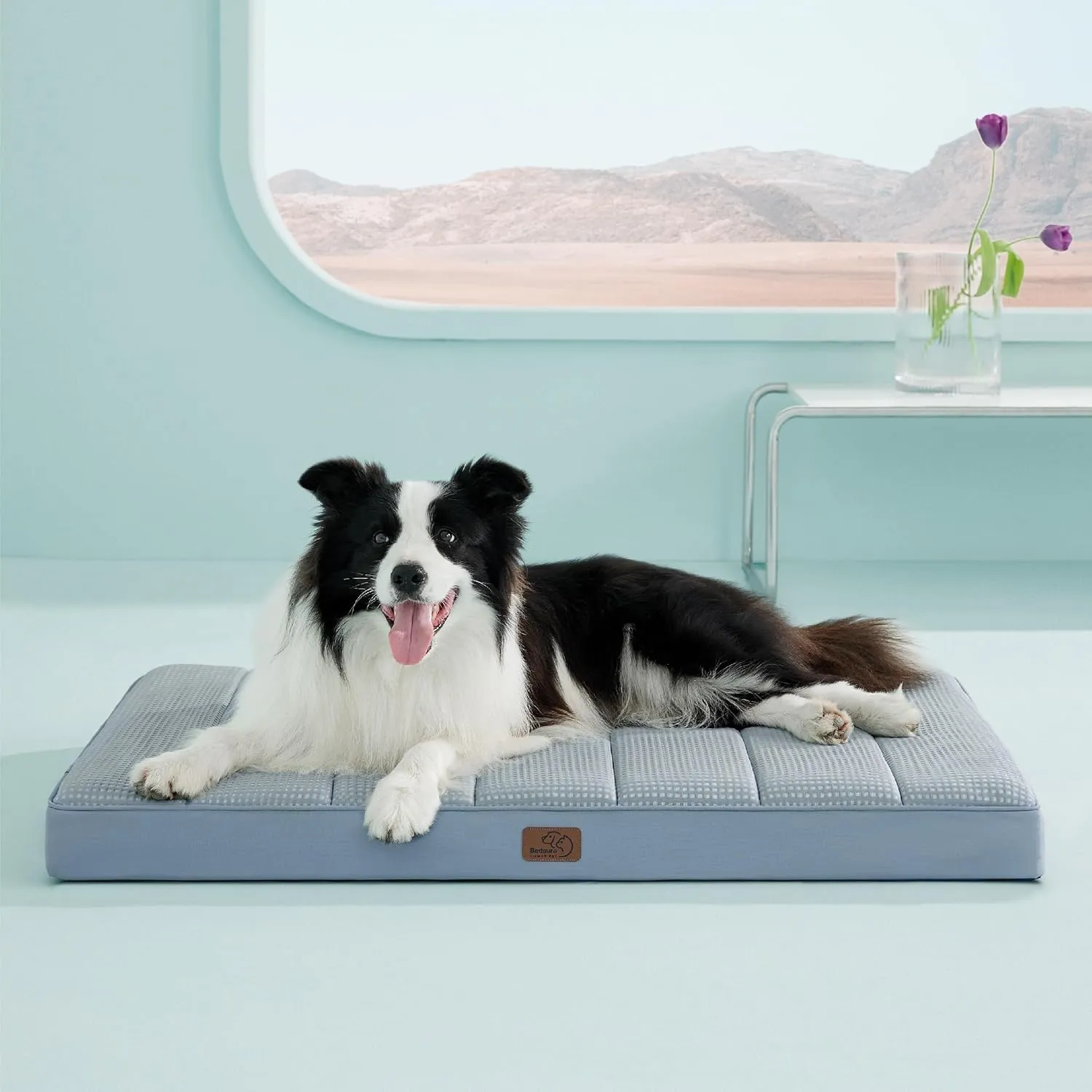 Bedsure Cooling Dog Bed for Crate - Large Orthopedic Waterproof Puppy Beds with Removable Washable Cover, Egg Crate Foam Pet Mat, Suitable for Pet Up to 50 lbs