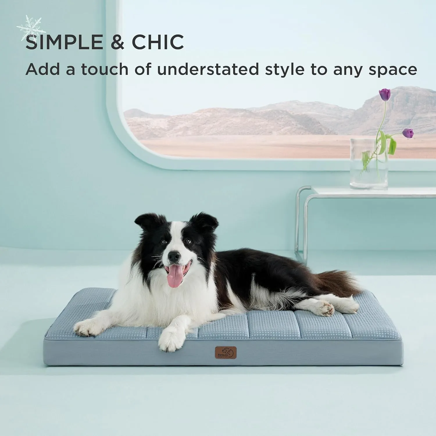 Bedsure Cooling Dog Bed for Crate - Large Orthopedic Waterproof Puppy Beds with Removable Washable Cover, Egg Crate Foam Pet Mat, Suitable for Pet Up to 50 lbs