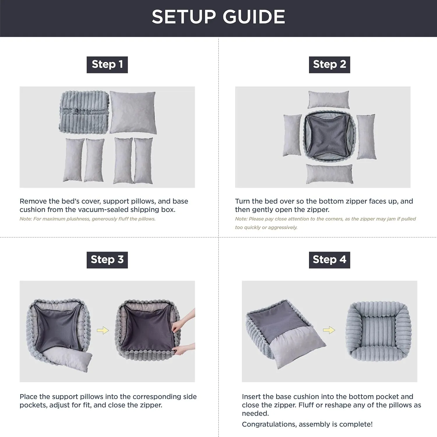 Bedsure Cute Dog Bed for Small Medium Dogs - Washable Furry Puppy Beds, Rectangle Orthopedic Corduroy Fleece Pet Beds with Removable Zipper Cover, 25x21x7inches, Warm Grey