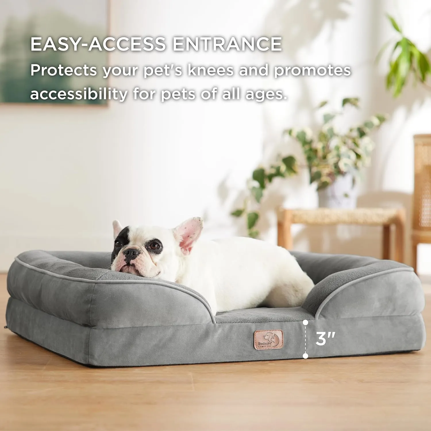Bedsure Orthopedic Dog Bed Medium Size Dogs - Washable Medium Dog Bed Waterproof, Comfort Pet Couch with Washable Removable Cover, Supportive Foam Pets Sofa with Nonskid Bottom, Grey