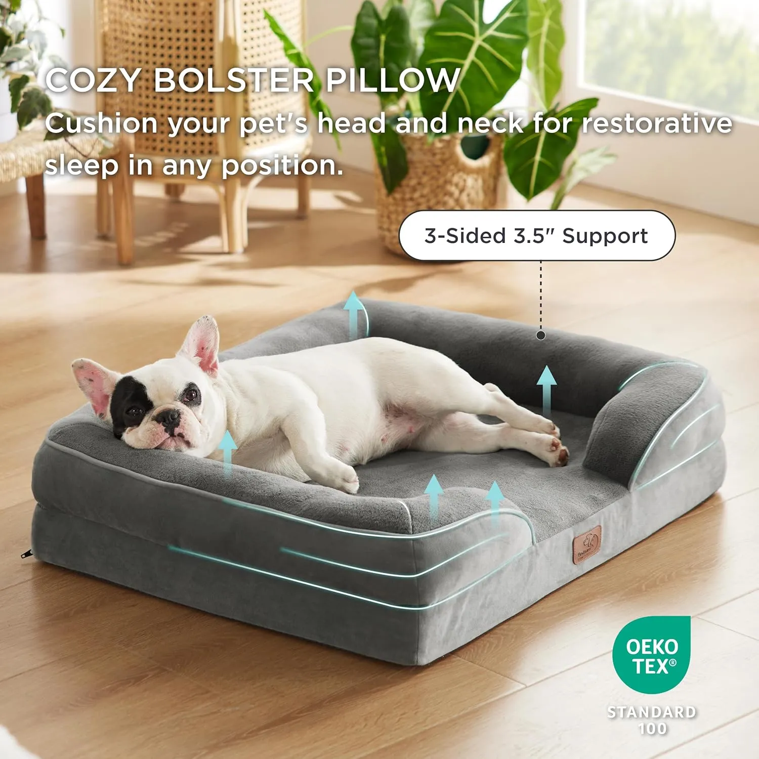 Bedsure Orthopedic Dog Bed Medium Size Dogs - Washable Medium Dog Bed Waterproof, Comfort Pet Couch with Washable Removable Cover, Supportive Foam Pets Sofa with Nonskid Bottom, Grey