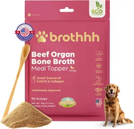 Beef Organ Bone Broth Meal Topper for Dogs - 100% Grass Fed, Veterinarian Approved, Non-GMO, Supports Joint Health, Heart Health, Vision, and Vitality - Made in The USA by Brothhh - Powder Supplement