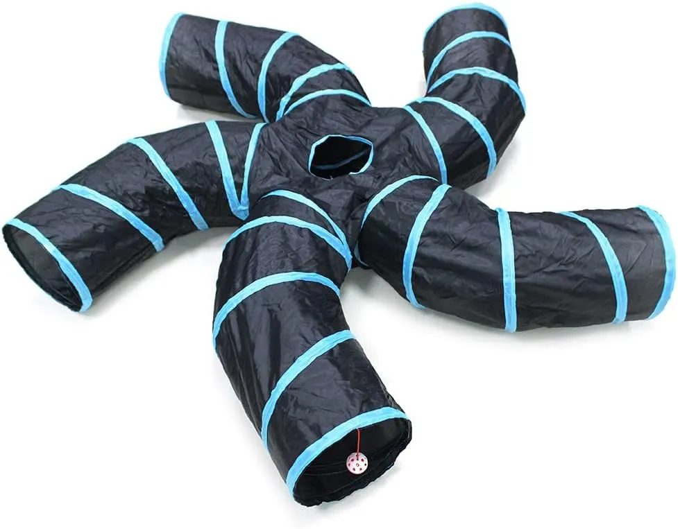 Bemodst Cat Tunnel for Indoor Cats, 5 Way Cat Tubes and Tunnels Collapsible S-Shape Small Animal Tubes Kitty Tunnels Interactive Maze Cat Toy for Kitten Rabbit Ferret - 5 Way