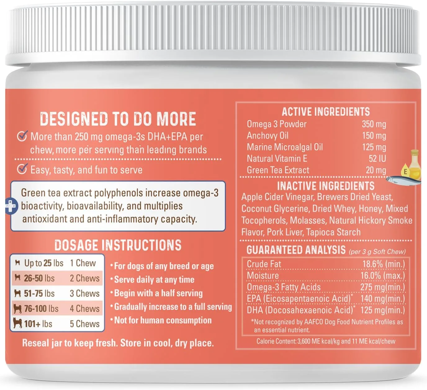 Bernies OMG!!! Omegas Chews for Dogs - 5X Extra Strength DHA EPA, Fish Oil, Healthy Skin & Coat, Allergy Relief, Joint Supplement (Pork Flavor)