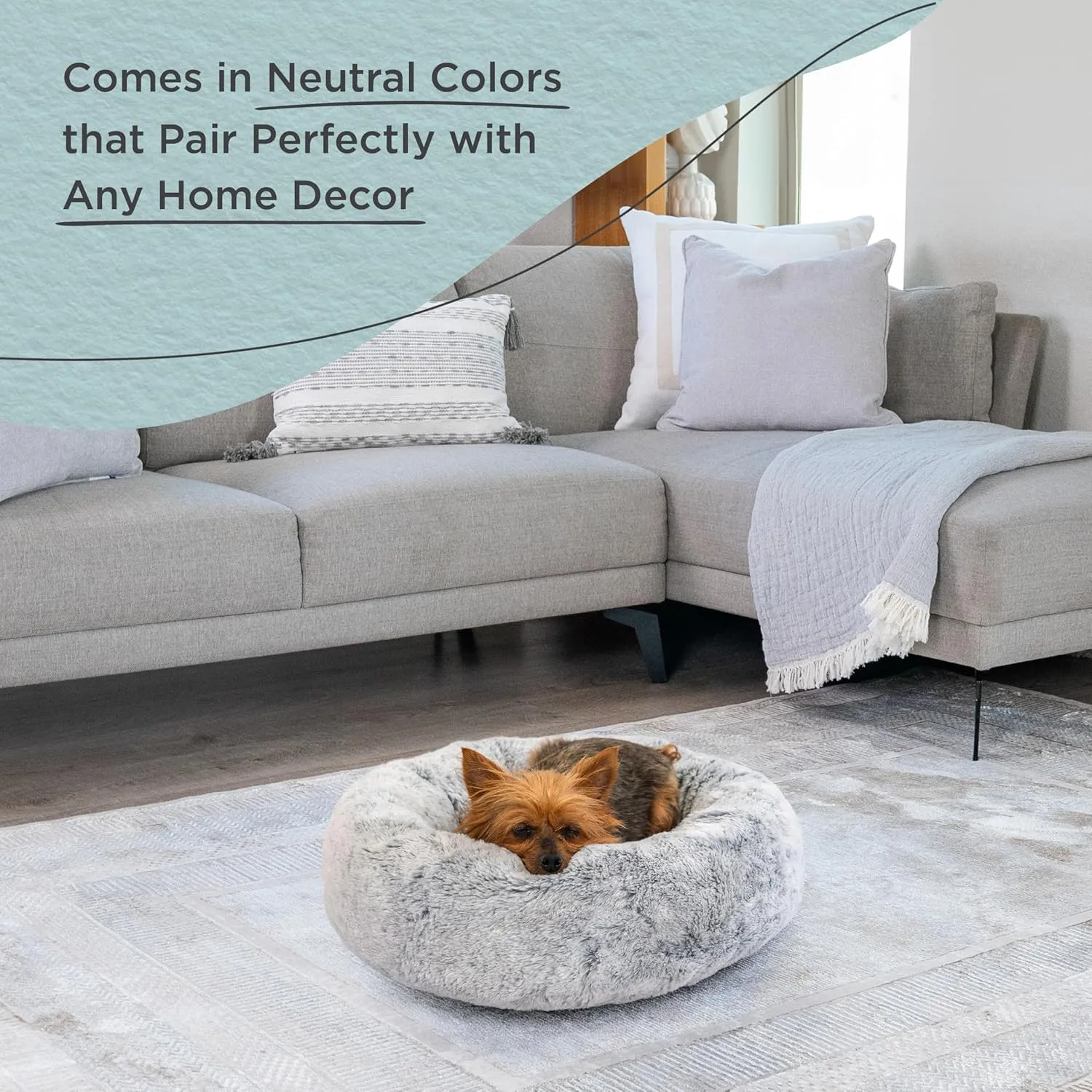 Best Friends by Sheri SnuggleSoft Faux Fur Calming Donut Bed for Dogs and Cats, Gray, Extra Small, 18x18
