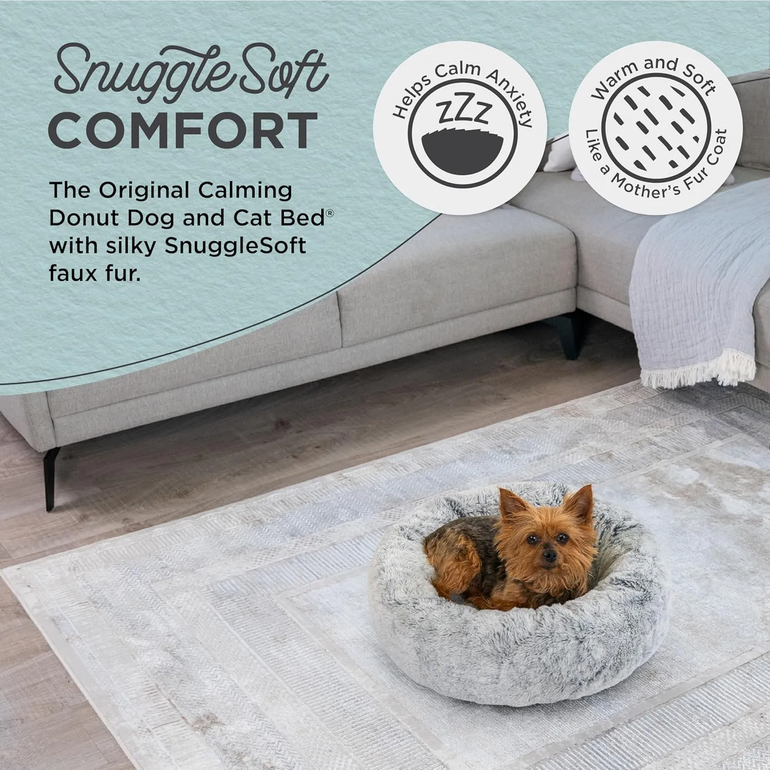 Best Friends by Sheri SnuggleSoft Faux Fur Calming Donut Bed for Dogs and Cats, Gray, Extra Small, 18x18