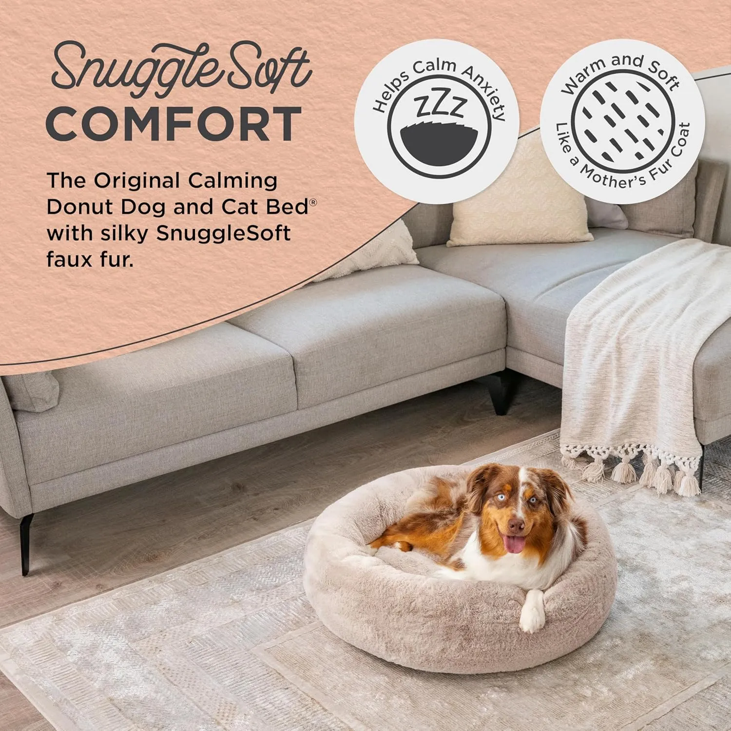 Best Friends by Sheri SnuggleSoft Faux Fur Calming Donut Bed for Dogs, Brown, Medium, 30x30