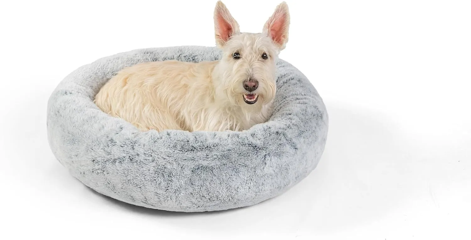 Best Friends by Sheri SnuggleSoft Faux Fur Calming Donut Bed for Dogs, Gray, Small, 23x23