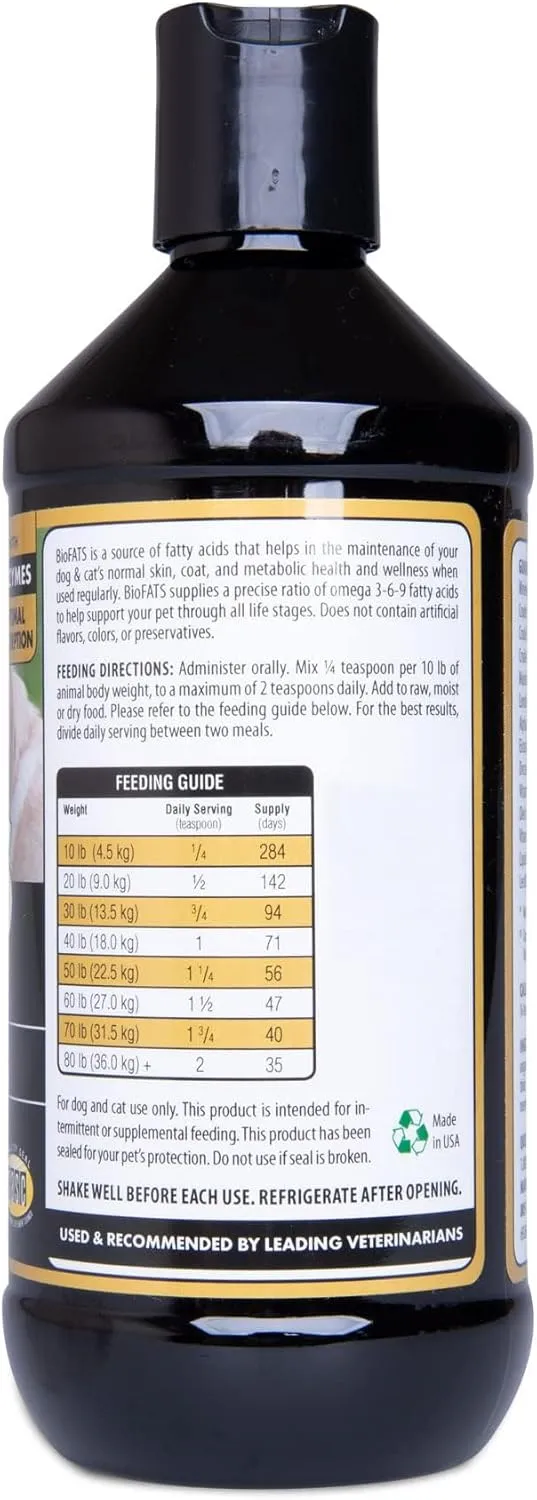 BioFATS - Contains Omegas 3, 6 & 9 - with EPA, DHA & ALA - for Dog & Cat - Skin & Joint Health Support - Includes Fish, Flaxseed & Olive Oil - 12 fl. oz.