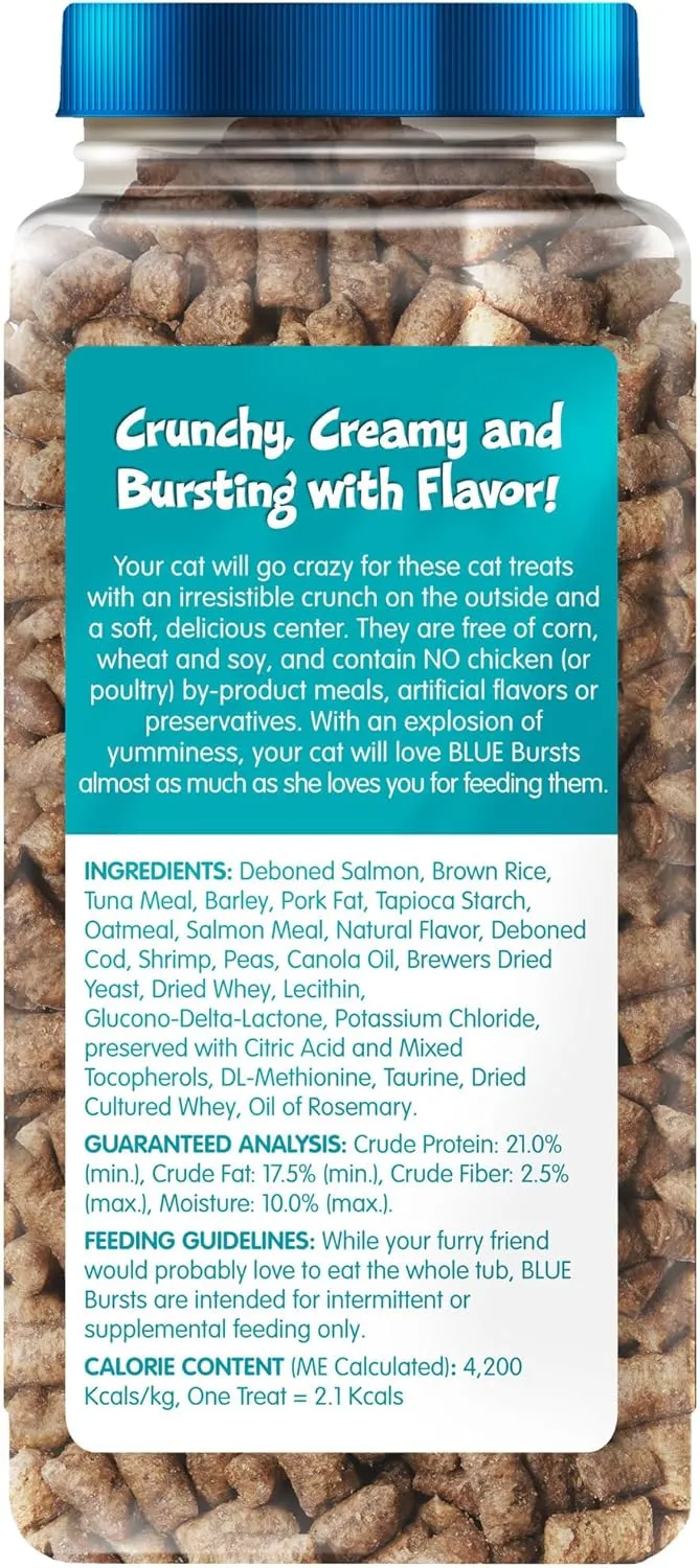 Blue Buffalo Bursts Crunchy & Creamy Cat Treats, Great for Training, Savory Seafood, 12-oz Tub