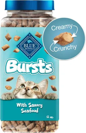 Blue Buffalo Bursts Crunchy & Creamy Cat Treats, Great for Training, Savory Seafood, 12-oz Tub
