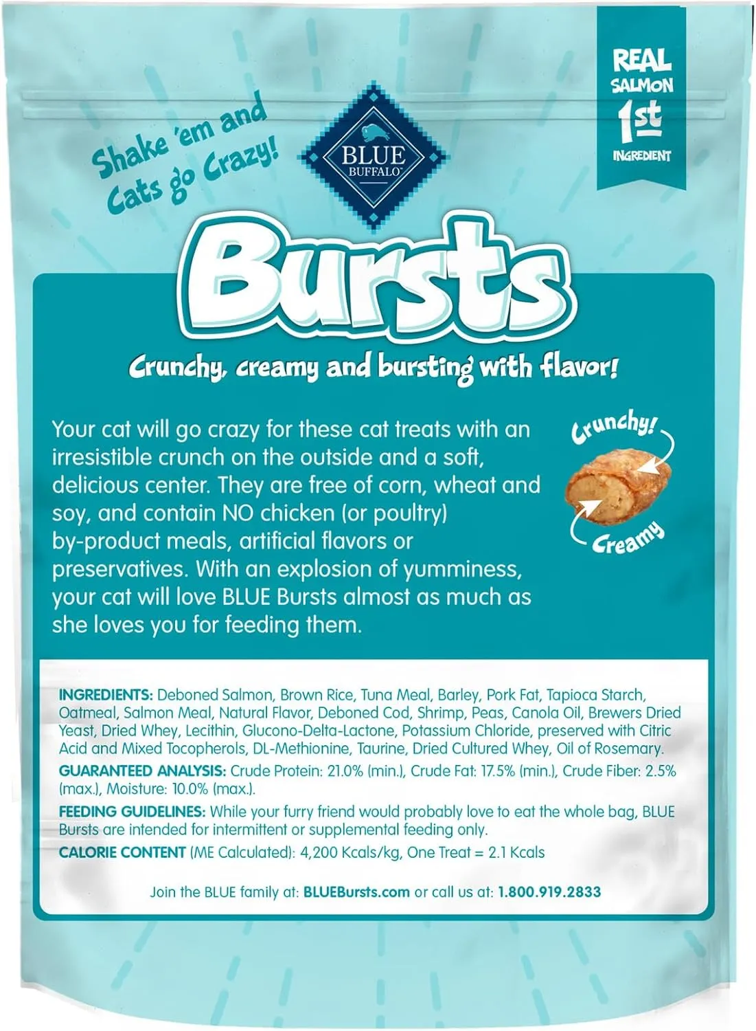 Blue Buffalo Bursts Crunchy & Creamy Cat Treats, Great for Training, Savory Seafood, 5-oz Bag