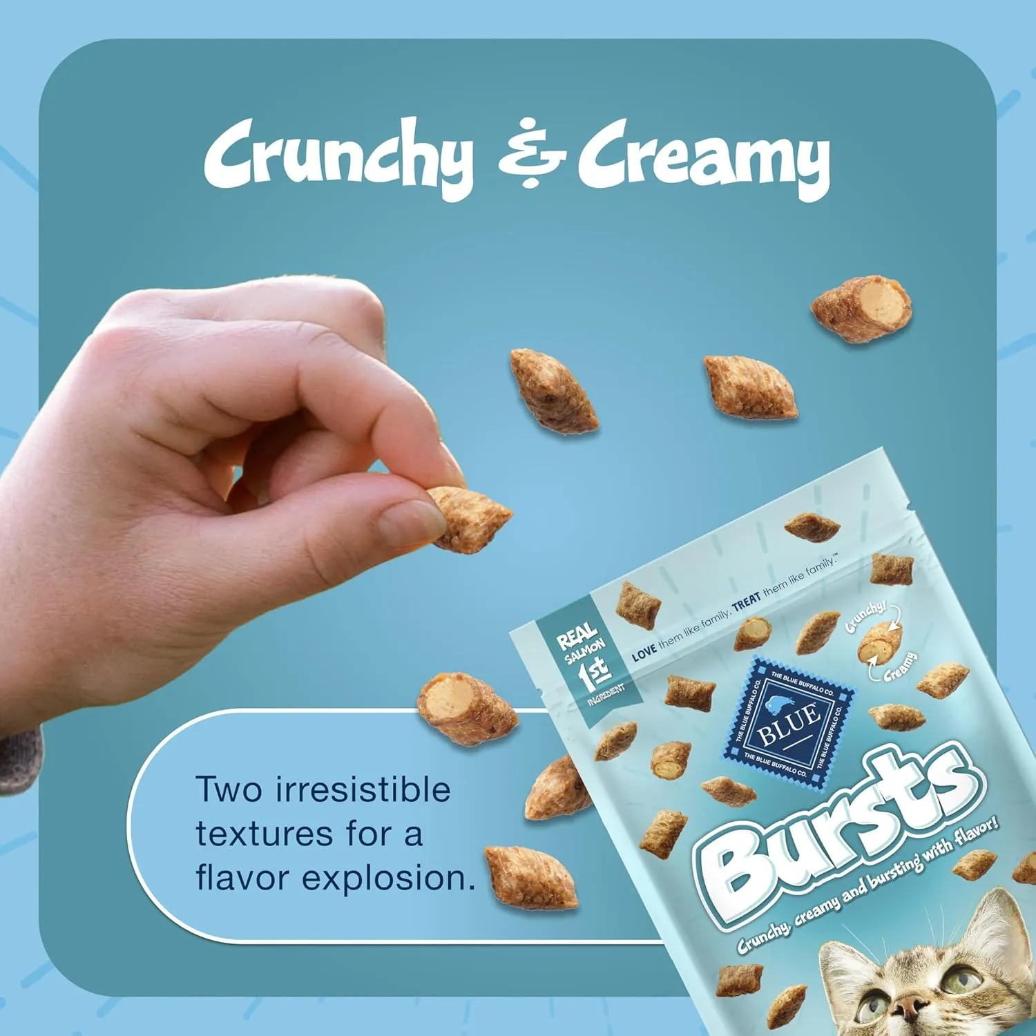 Blue Buffalo Bursts Crunchy & Creamy Cat Treats, Great for Training, Savory Seafood, 5-oz Bag