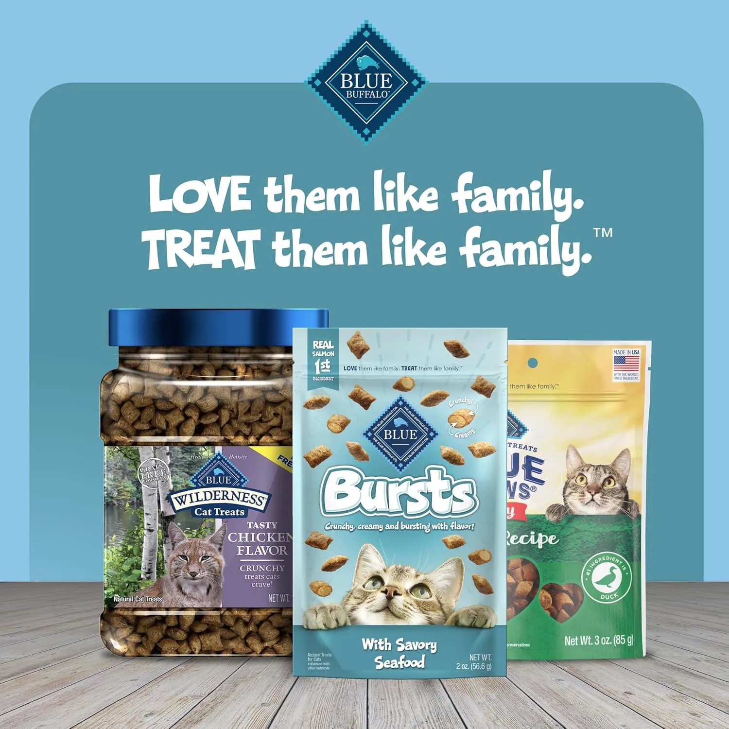 Blue Buffalo Bursts Crunchy & Creamy Cat Treats, Great for Training, Savory Seafood, 5-oz Bag