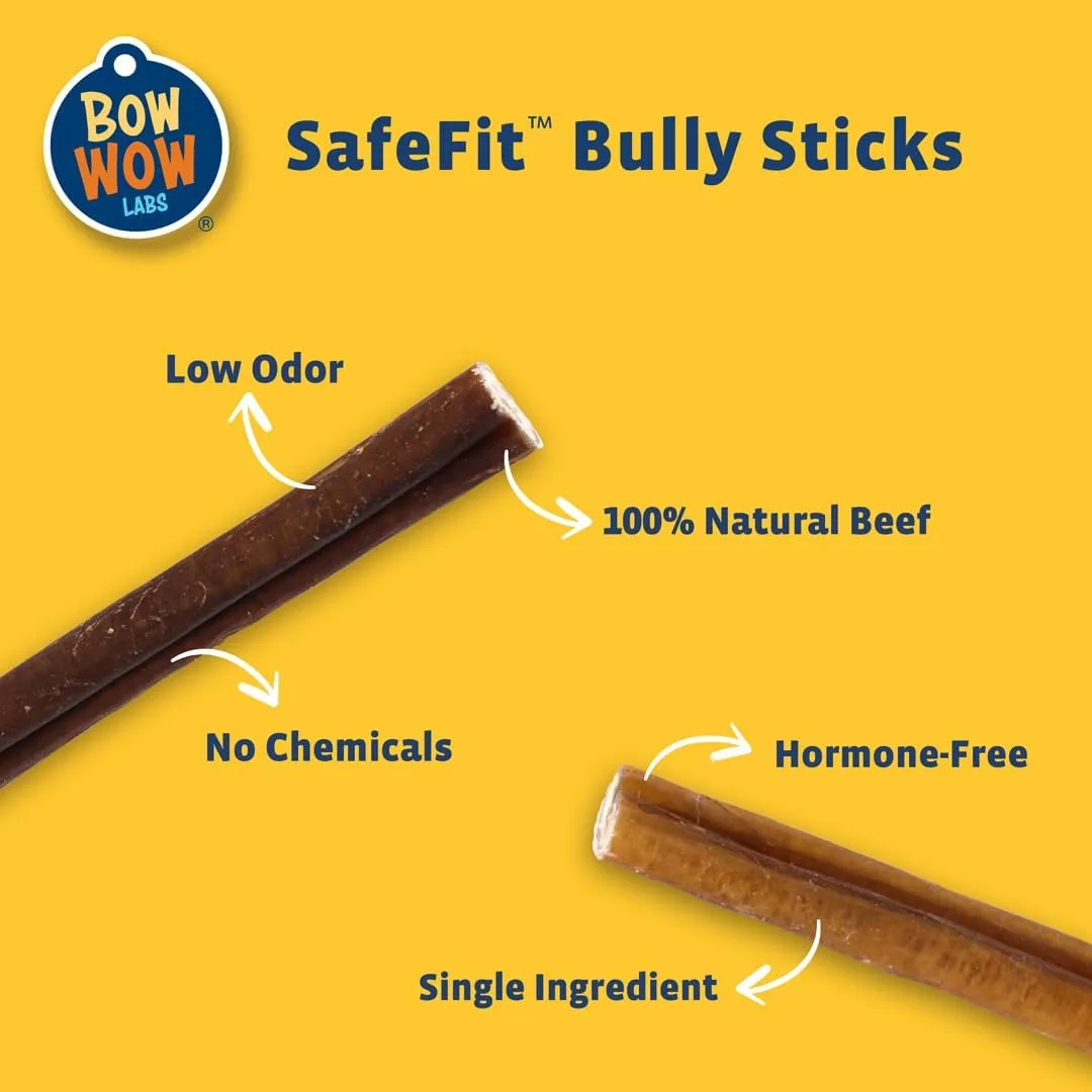 Bow Wow Labs 6" Bully Sticks for Dogs | 100% All Natural, Grass-Fed, Free-Range Beef | Low Odor | Long Lasting Chews | SafeFit | 10 Pack (Midsize)