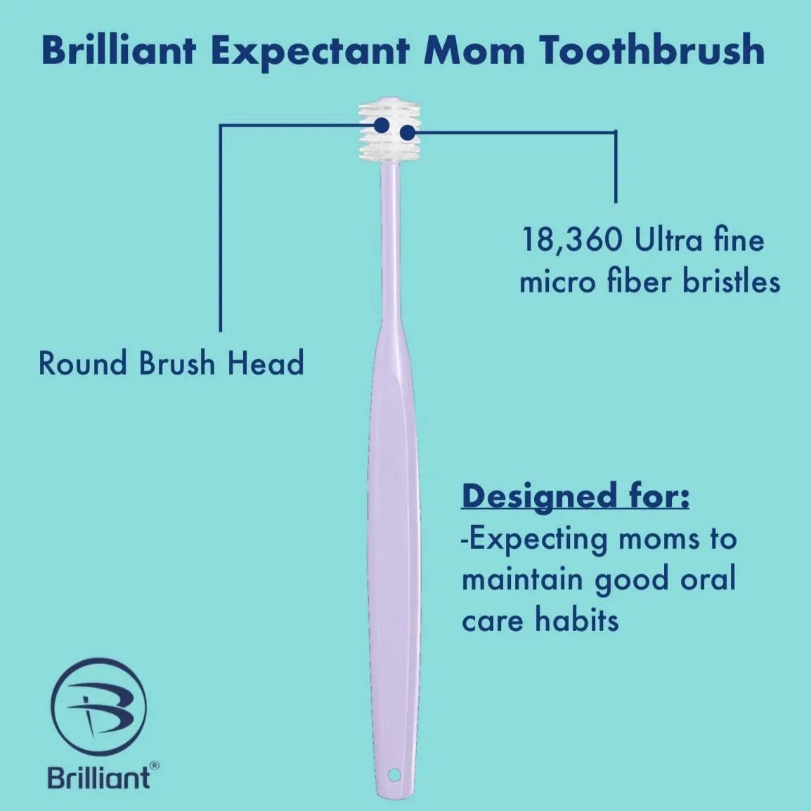 Brilliant Oral Care Expectant Mom Toothbrush, a Pregnancy Must Have with Gentle, Extra Soft Bristles, Round Head for Sensitive Teeth and Gums, Lilac, 1 Pack