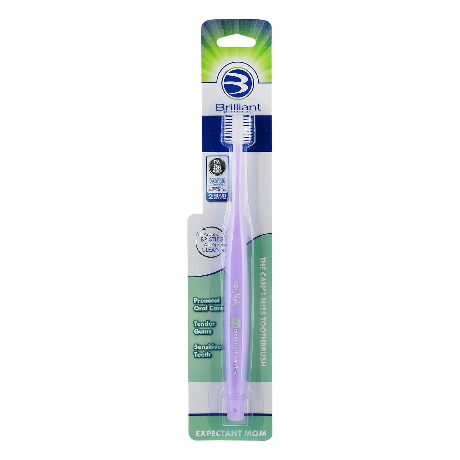 Brilliant Oral Care Expectant Mom Toothbrush, a Pregnancy Must Have with Gentle, Extra Soft Bristles, Round Head for Sensitive Teeth and Gums, Lilac, 1 Pack