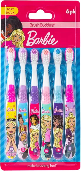 Brush Buddies 6 Pack Barbie Toothbrushes for Kids, Children's Toothbrushes, Soft Bristle Toothbrushes for Kids