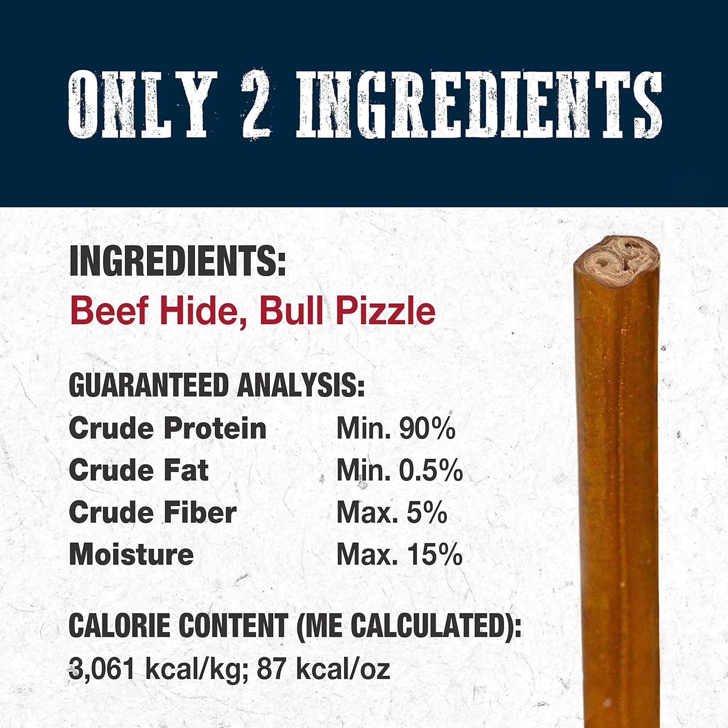 Cadet Bully Hide Sticks for Large Dogs, All-Natural Beef Pizzle, Limited-Ingredient Long-Lasting Dog Chews for Aggressive Chewers, 1 Count