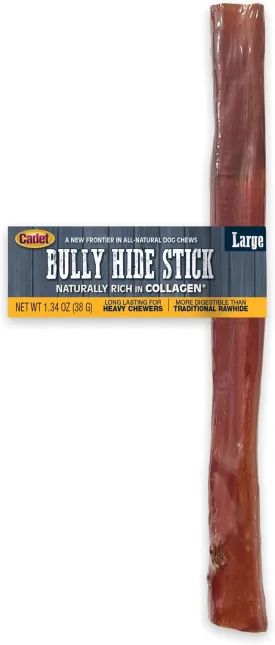 Cadet Bully Hide Sticks for Large Dogs, All-Natural Beef Pizzle, Limited-Ingredient Long-Lasting Dog Chews for Aggressive Chewers, 1 Count