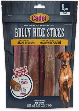 Cadet Bully Hide Sticks for Small Dogs, All-Natural Beef Pizzle, Limited-Ingredient Long-Lasting Dog Chews for Aggressive Chewers, 9 Count