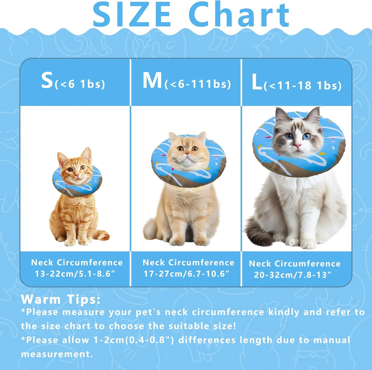 Cat Cone Collar Soft, Adjustable Cat Recovery Collar Kitten Cones to Stop Licking, Cute Donut E Collar After Surgery, Cats Neck Pillow Elizabethan Cones of Shame (Waterproof Blue, Medium)