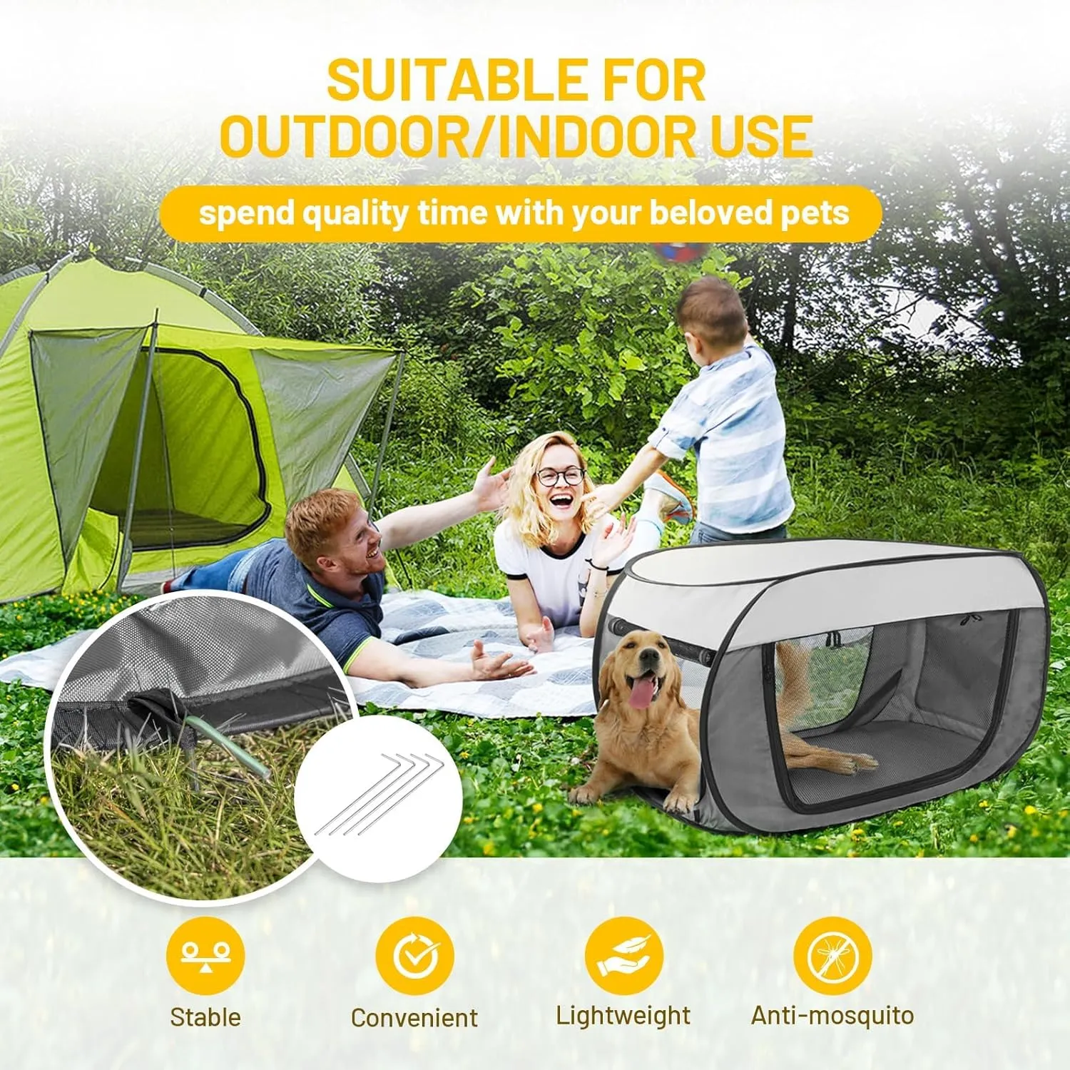 Cat Dog Playpen, Puppy Kitten Pet Playpen Indoor/Outdoor,Portable Soft Pop Up Dog Kennel Crate with Zipper Cover Door/Carrying Case