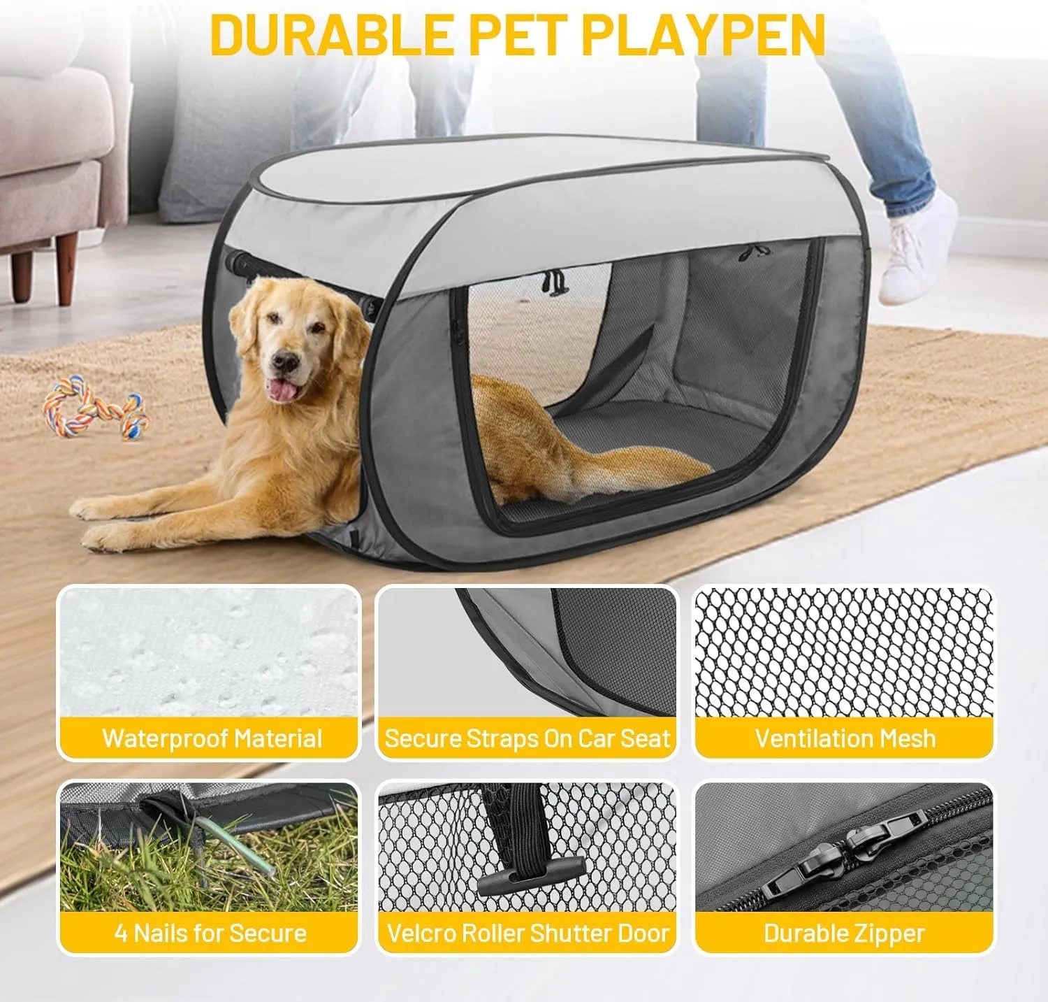 Cat Dog Playpen, Puppy Kitten Pet Playpen Indoor/Outdoor,Portable Soft Pop Up Dog Kennel Crate with Zipper Cover Door/Carrying Case