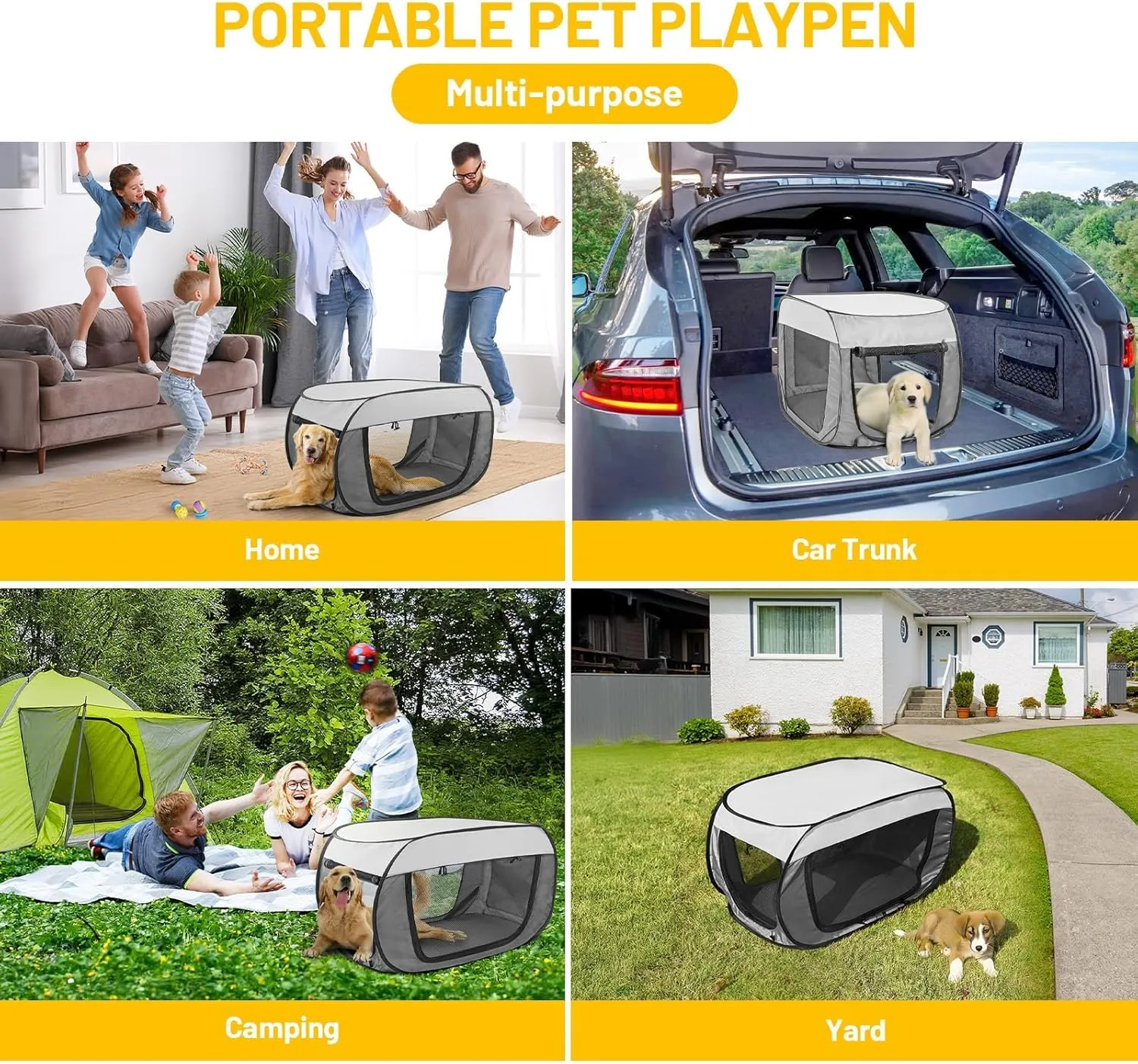 Cat Dog Playpen, Puppy Kitten Pet Playpen Indoor/Outdoor,Portable Soft Pop Up Dog Kennel Crate with Zipper Cover Door/Carrying Case
